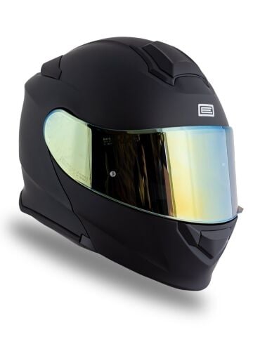 Origine Delta BT Mat Siyah Çene Açılır Kask (Intercomlu-Bluetoothlu Kask) Sarı Camlı