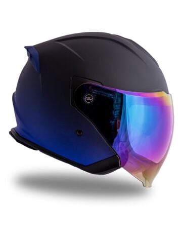 Palio 2.0 DeepSky Mat Siyah-Navy Mavi Güneş Vizörlü Açık Kask