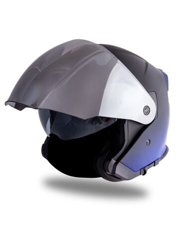 Origine Palio 2.0 DeepSky Mat Siyah-Navy Mavi Güneş Vizörlü Açık Kask Gri Camlı