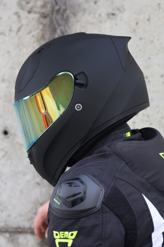 Strada Mat Siyah Güneş Vizörlü Kask Iridium Sarı Camlı
