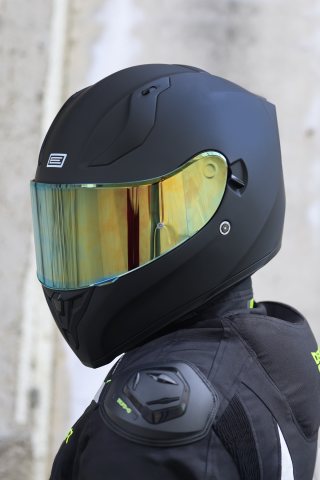 Strada Mat Siyah Güneş Vizörlü Kask Iridium Sarı Camlı