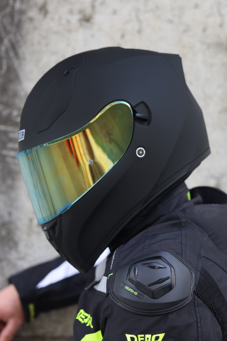 Strada Mat Siyah Güneş Vizörlü Kask Iridium Sarı Camlı