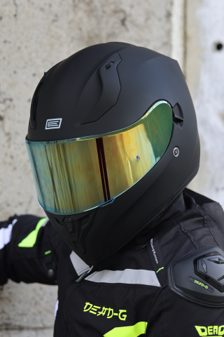 Strada Mat Siyah Güneş Vizörlü Kask Iridium Sarı Camlı