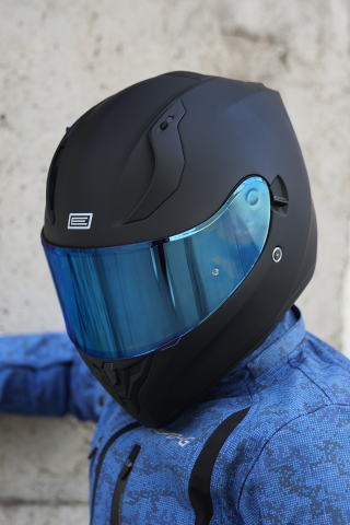 Strada Mat Siyah Güneş Vizörlü Kask Iridium Mavi Camlı
