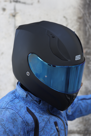 Strada Mat Siyah Güneş Vizörlü Kask Iridium Mavi Camlı