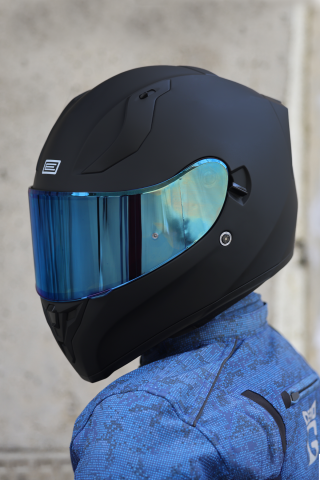 Strada Mat Siyah Güneş Vizörlü Kask Iridium Mavi Camlı