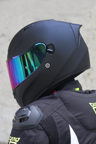 Strada Mat Siyah Güneş Vizörlü Kask Gökkuşağı Camlı