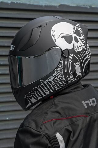 Strada Fearless Mat Siyah-Beyaz Güneş Vizörlü Kask Iridium Gri Camlı
