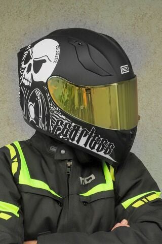 Strada Fearless Mat Siyah-Beyaz Güneş Vizörlü Kask Iridium Sarı Camlı