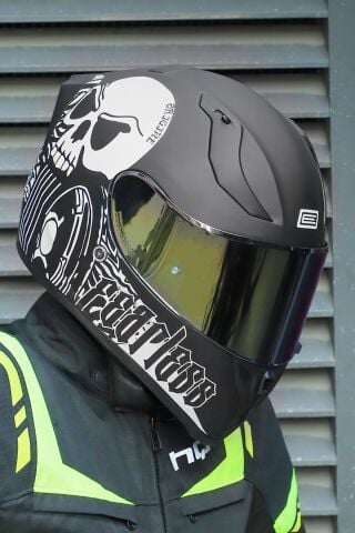 Origine Strada Fearless Mat Siyah-Beyaz Güneş Vizörlü Kask Sarı Camlı