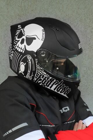 Strada Fearless Mat Siyah-Beyaz Güneş Vizörlü Kask Şeffaf Camlı