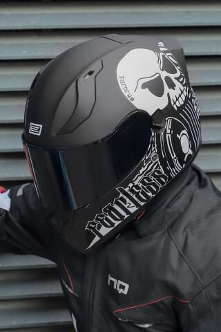 Origine Strada Fearless Mat Siyah-Beyaz Güneş Vizörlü Kask Siyah Camlı