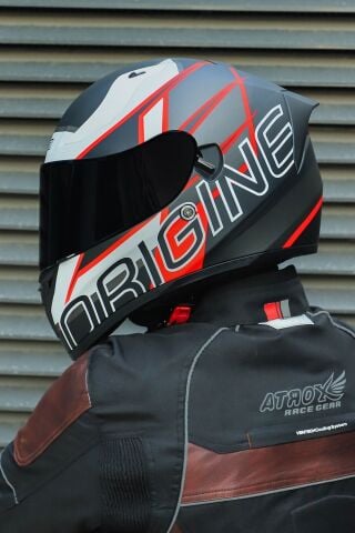 Origine Strada Competition Beyaz-Kırmızı-Siyah Güneş Vizörlü Kask Siyah Camlı