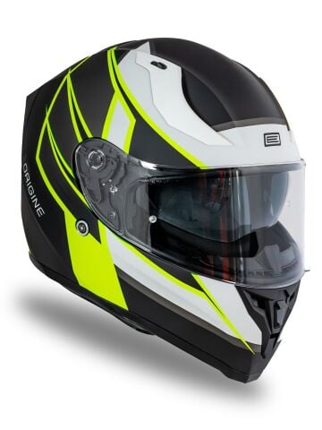 Origine Strada Competition Beyaz-Sarı-Siyah Güneş Vizörlü Kask Şeffaf Camlı XS