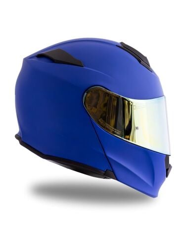 Delta Basic Mat Mavi Çene Açılır Kask Iridium Sarı Camlı