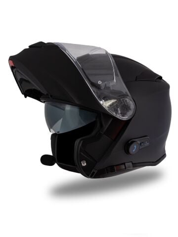 Delta BT Mat Siyah Çene Açılır Kask (Intercomlu-Bluetoothlu Kask) Şeffaf Camlı