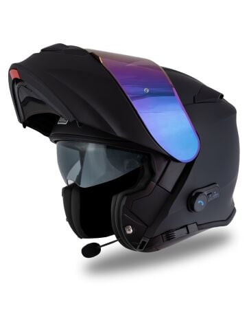 Delta BT Mat Siyah Çene Açılır Kask (Intercomlu-Bluetoothlu Kask) Iridium Gökkuşağı Camlı