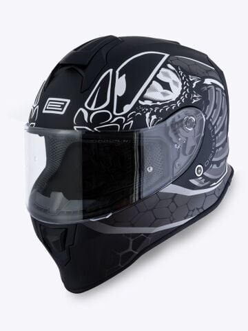 Dinamo Fighter Mat Siyah-Titanium-Beyaz Kask