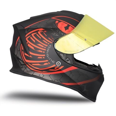 Dinamo Fighter Mat Siyah-Antrasit-Kırmızı Kask Iridium Sarı Camlı